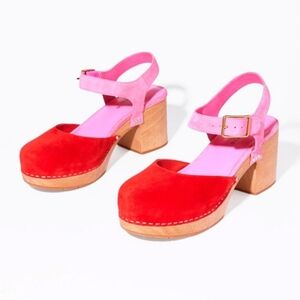 Charlotte Stone Maud - Clog Sandals - Vamp Flamingo Red & Pink Suede